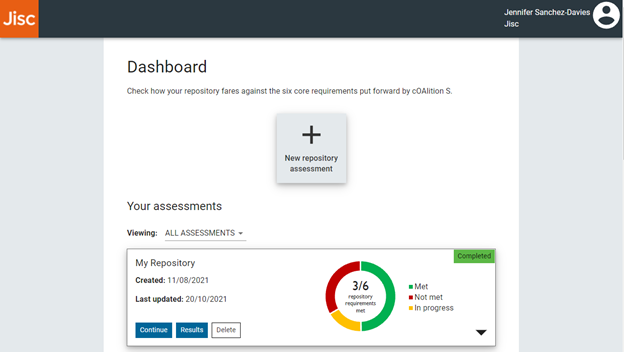 Screenshot of tool dashboard